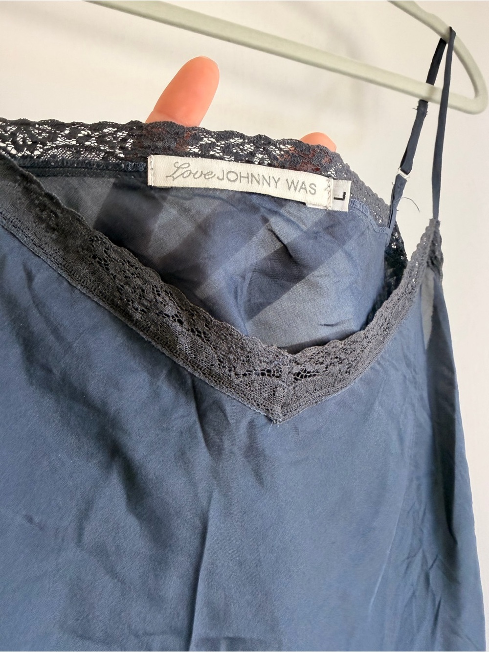Johnny Was Women's Lace Trim Navy Silk cami
